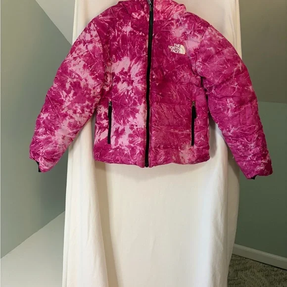 North Face Girls Reversible Black Jacket with Pink inside size M - Picture 3 of 9